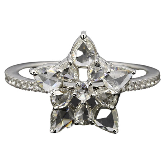 1.14 Carat Diamond Rosecut Snowflake Ring, White Gold