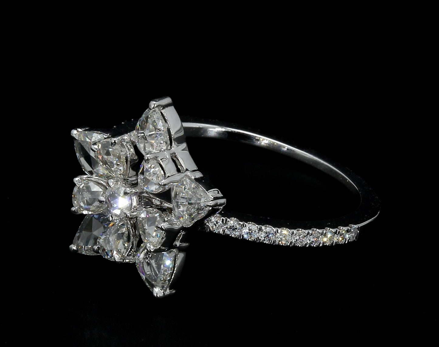 1.14 Carat Diamond Rosecut Snowflake Ring, White Gold