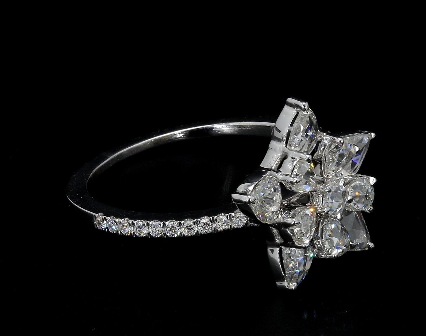 1.14 Carat Diamond Rosecut Snowflake Ring, White Gold