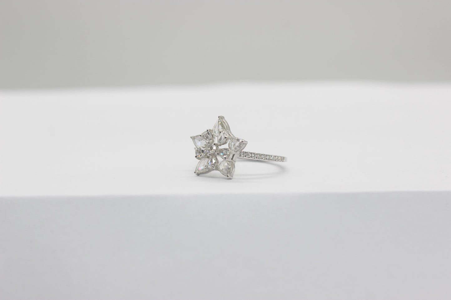 1.14 Carat Diamond Rosecut Snowflake Ring, White Gold
