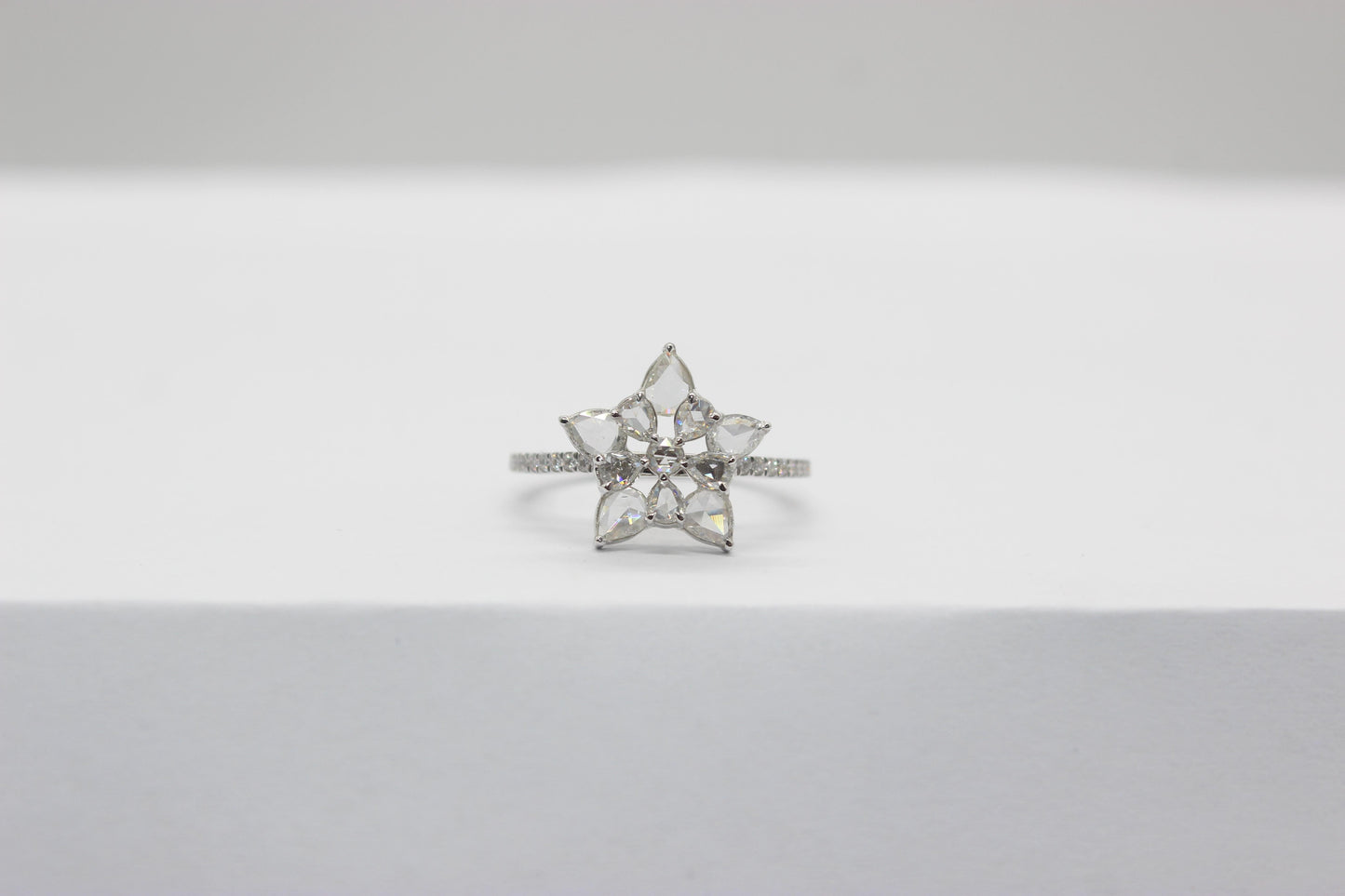 1.14 Carat Diamond Rosecut Snowflake Ring, White Gold