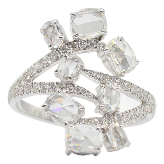 1.39 Carat Oval Diamond Rosecut Floral Ring, White Gold