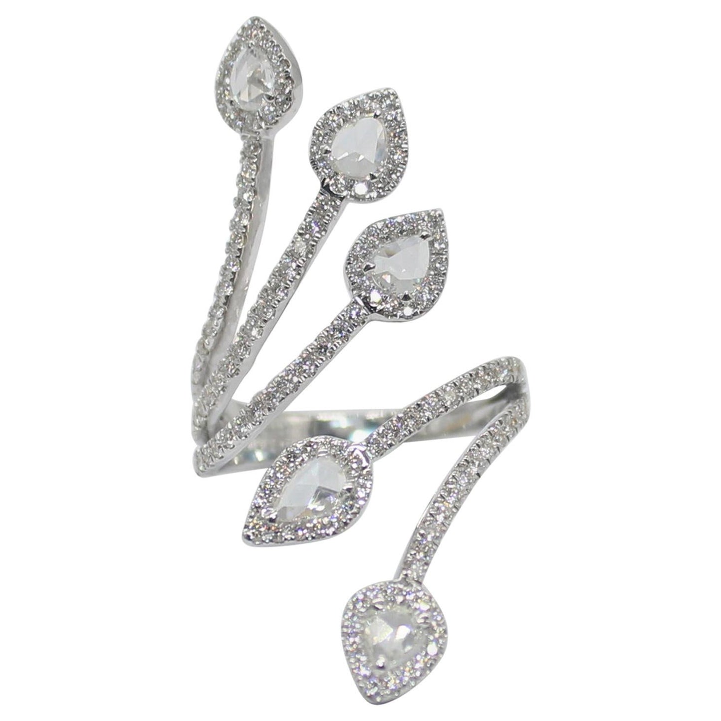 1.41 Carat Diamond Rosecut Cocktail Ring, White Gold