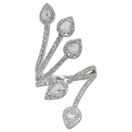 1.41 Carat Diamond Rosecut Cocktail Ring, White Gold