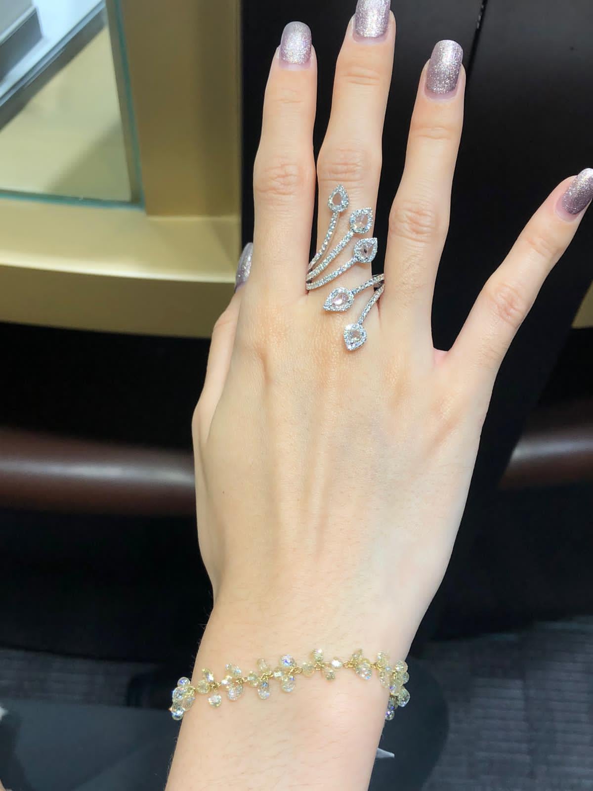 1.41 Carat Diamond Rosecut Cocktail Ring, White Gold