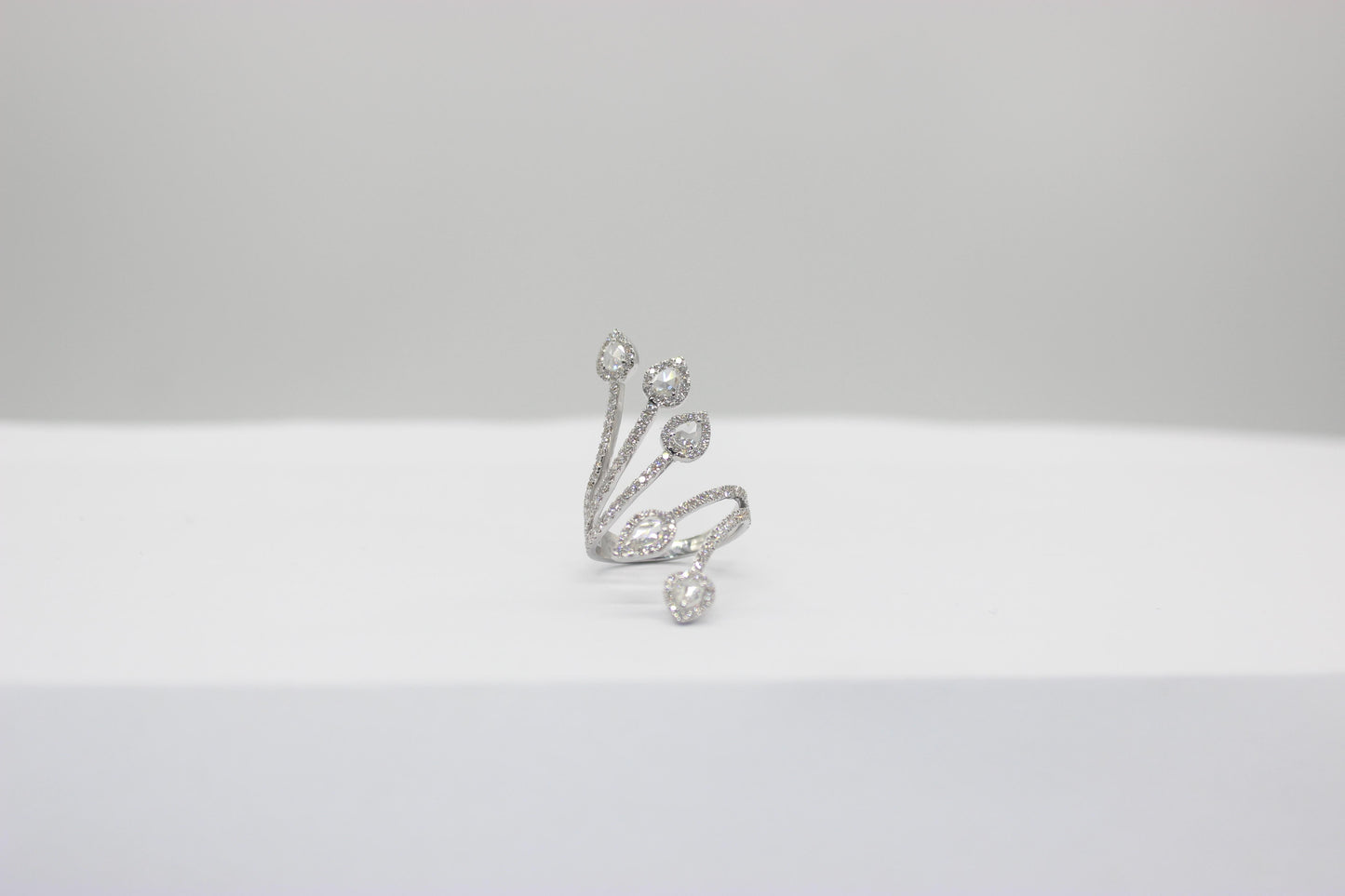 1.41 Carat Diamond Rosecut Cocktail Ring, White Gold