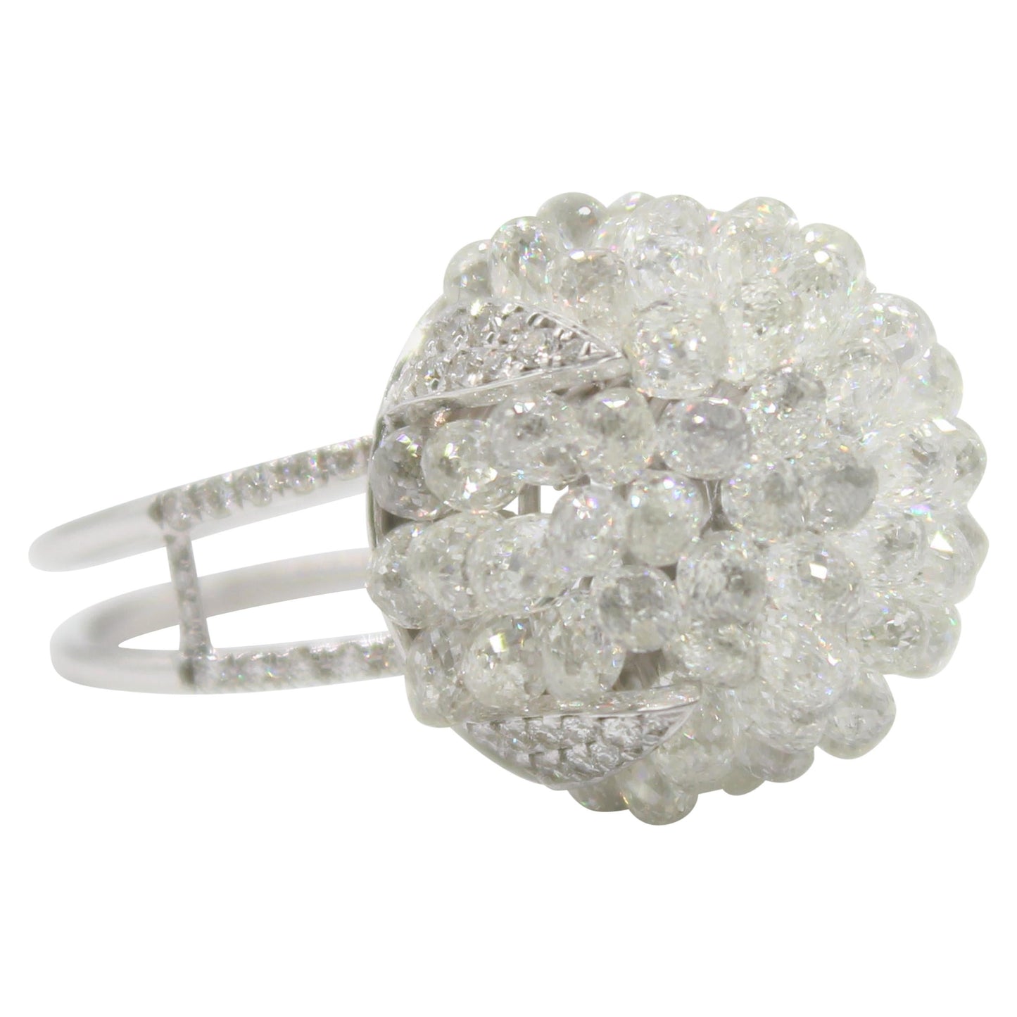 Diamond Briolette Dome Ring ,White