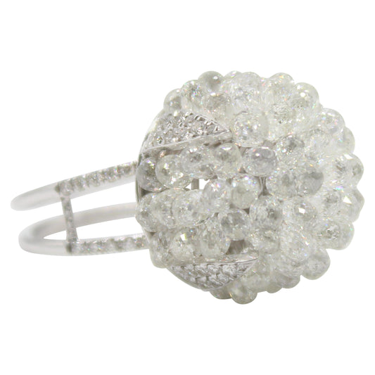 Diamond Briolette Dome Ring ,White