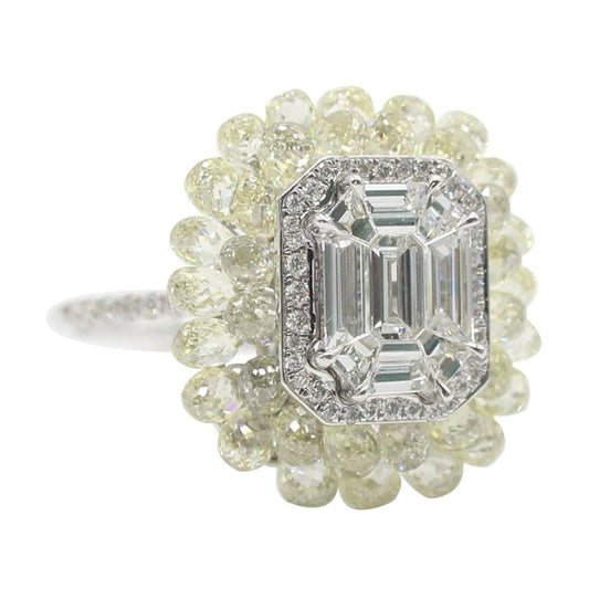Diamond Briolette & Illusion Emerald Ring