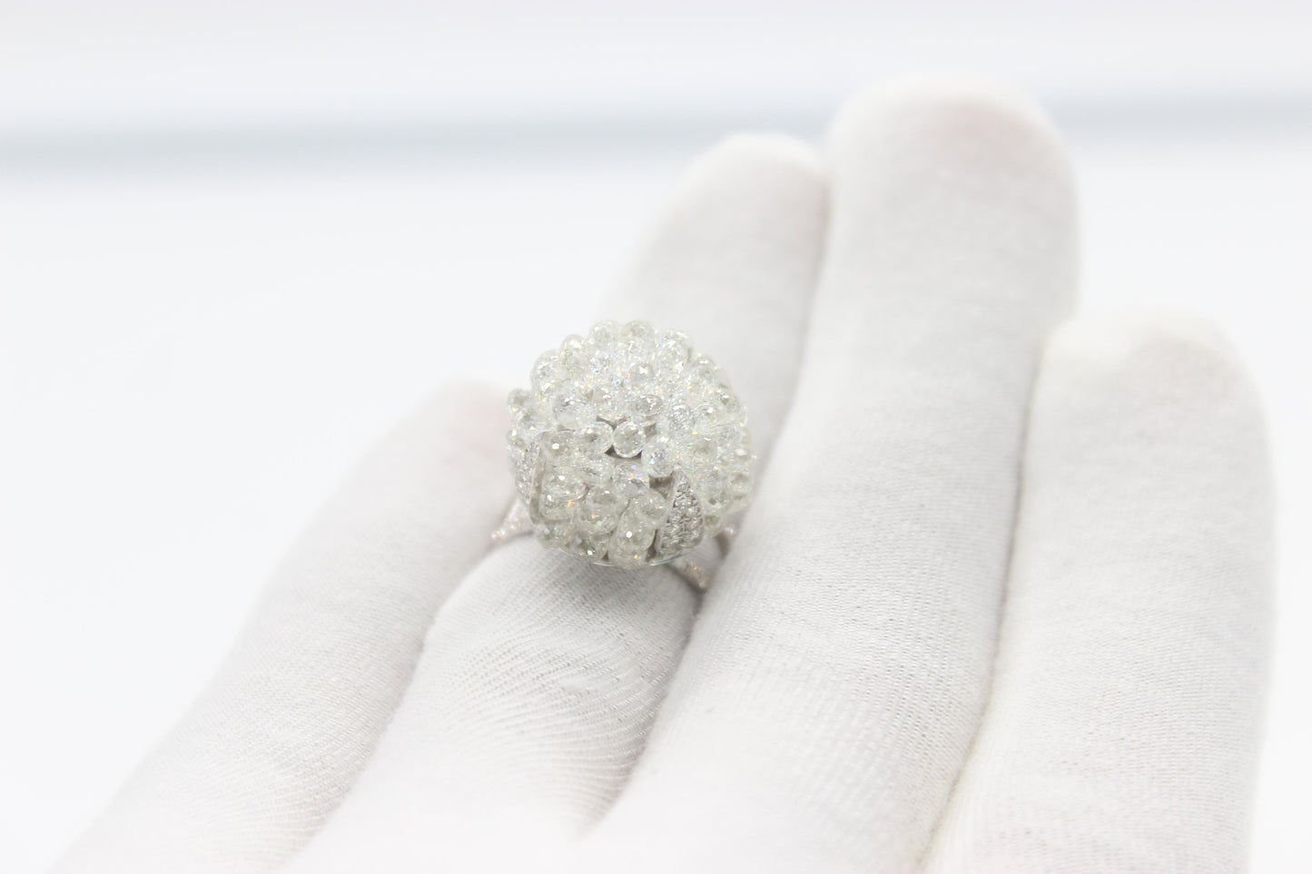 Diamond Briolette Dome Ring ,White
