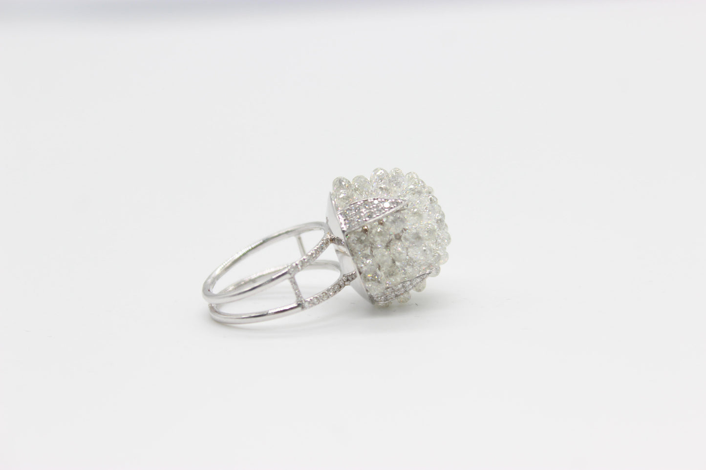 Diamond Briolette Dome Ring ,White
