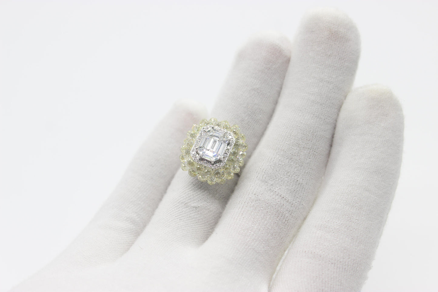 Diamond Briolette & Illusion Emerald Ring