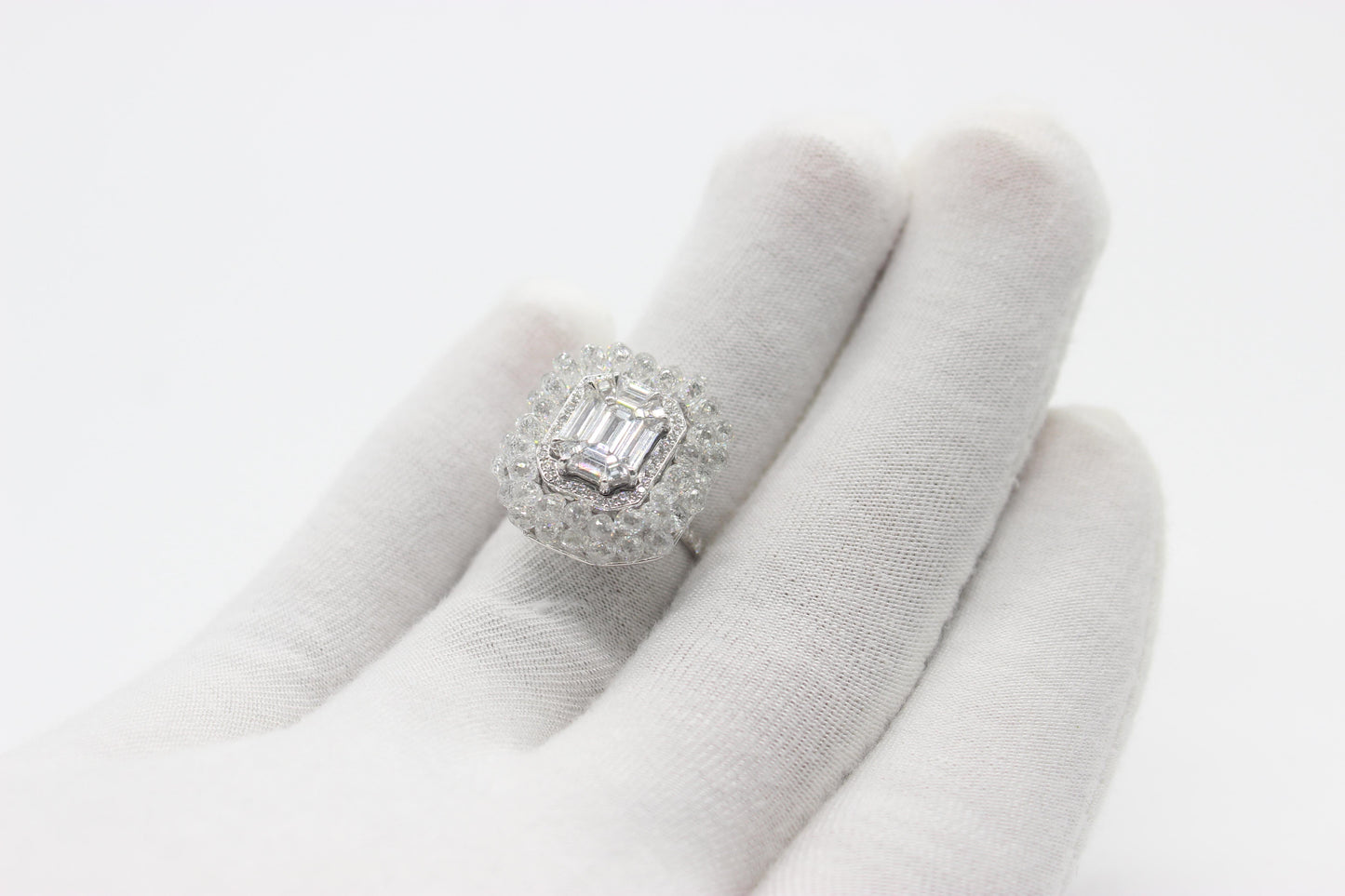 Diamond Briolette & Emerald Illusion Ring