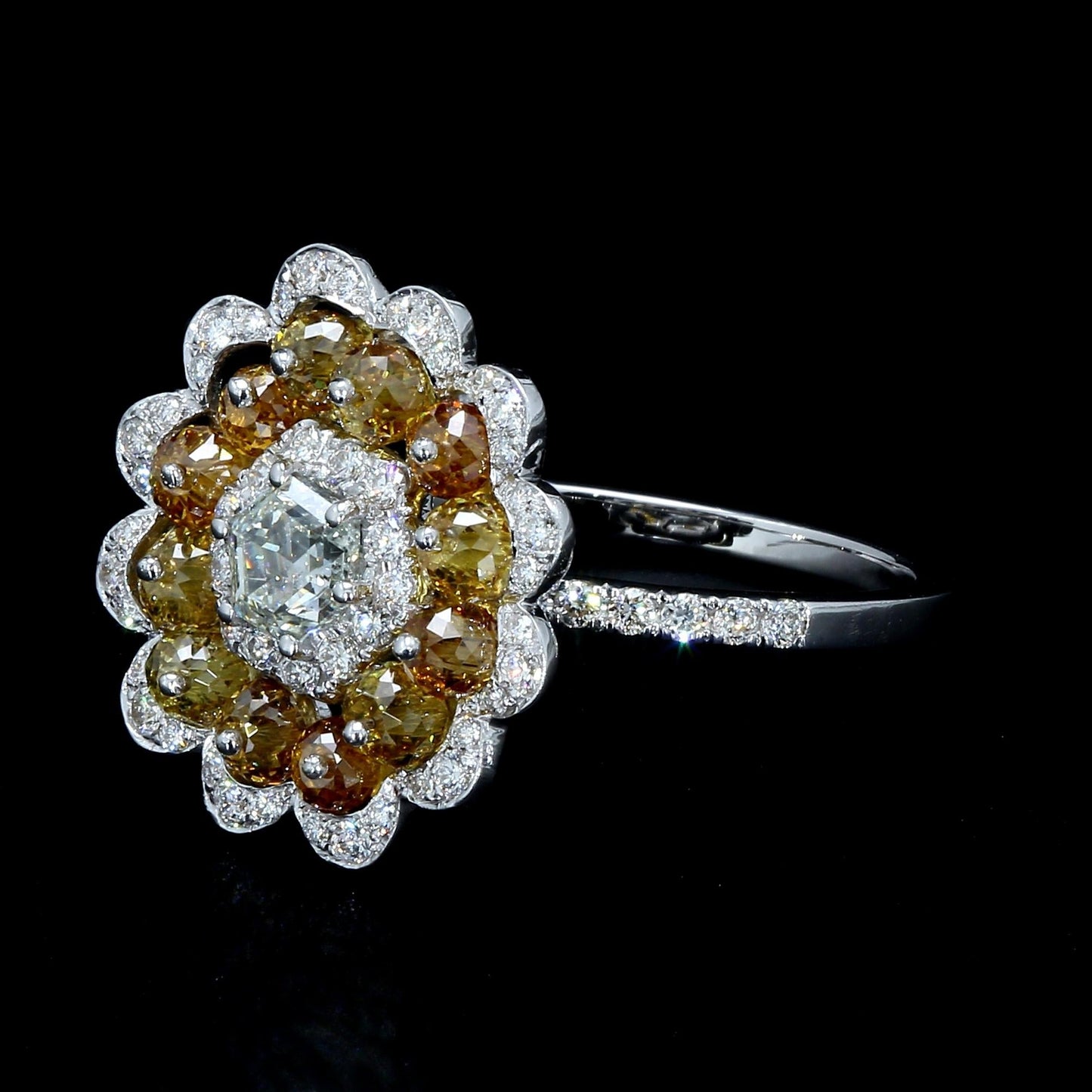 Fancy Color Diamond Beads & Illusion Hexagon Ring