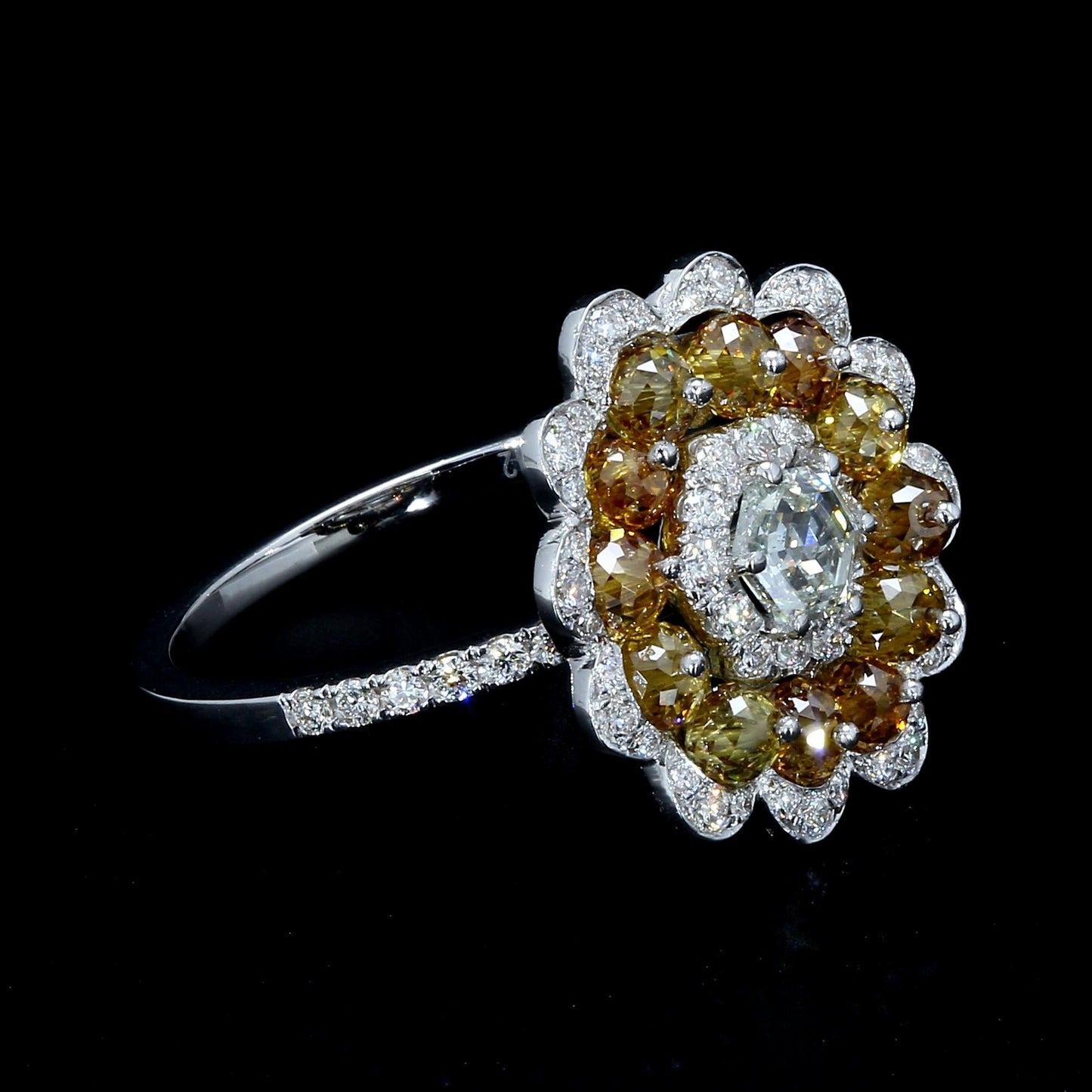 Fancy Color Diamond Beads & Illusion Hexagon Ring