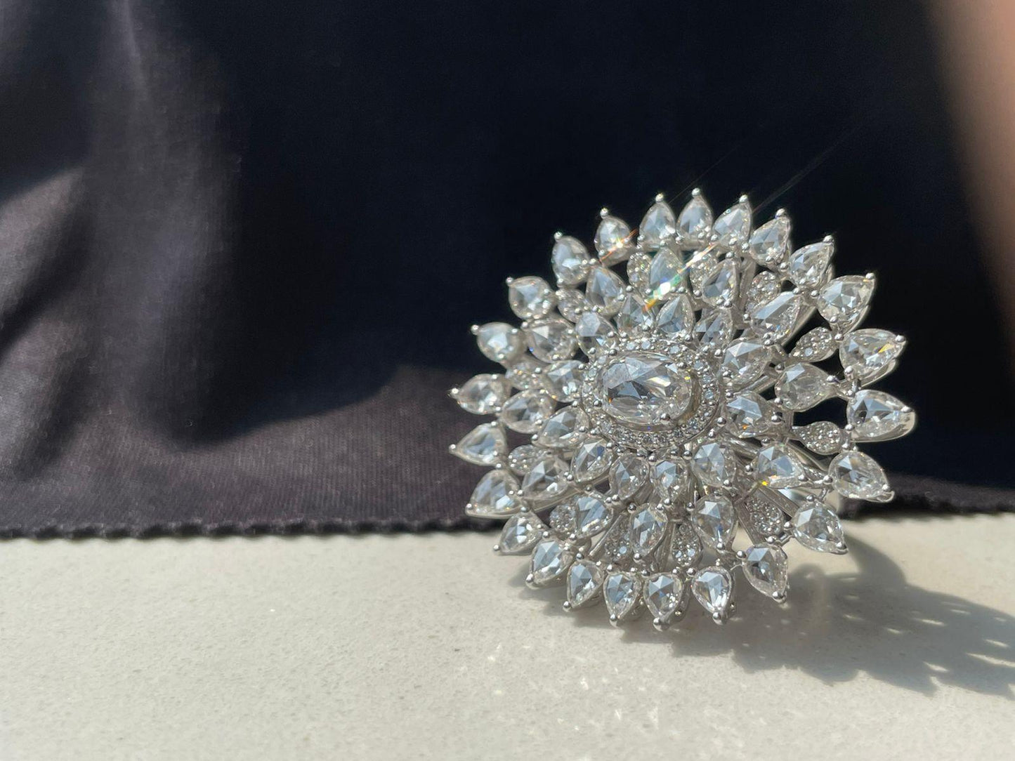 Diamond Rosecut Floral Ring