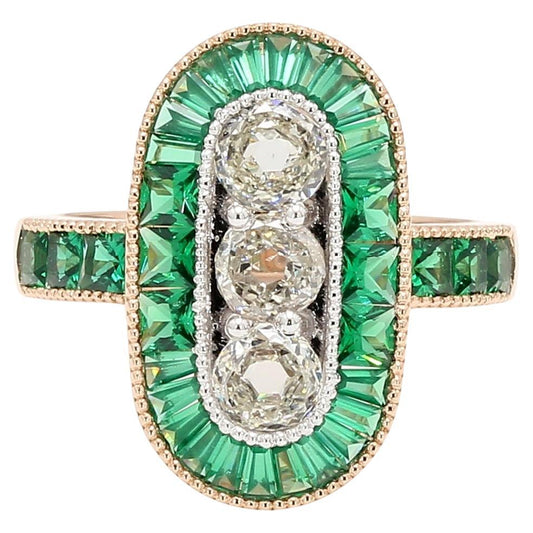 Diamond European Oldcut & Emerald Ring