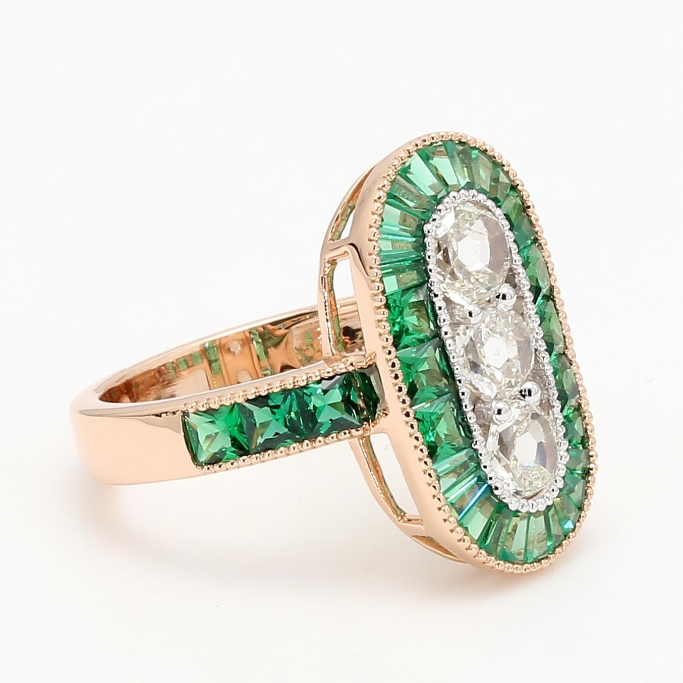 Diamond European Oldcut & Emerald Ring