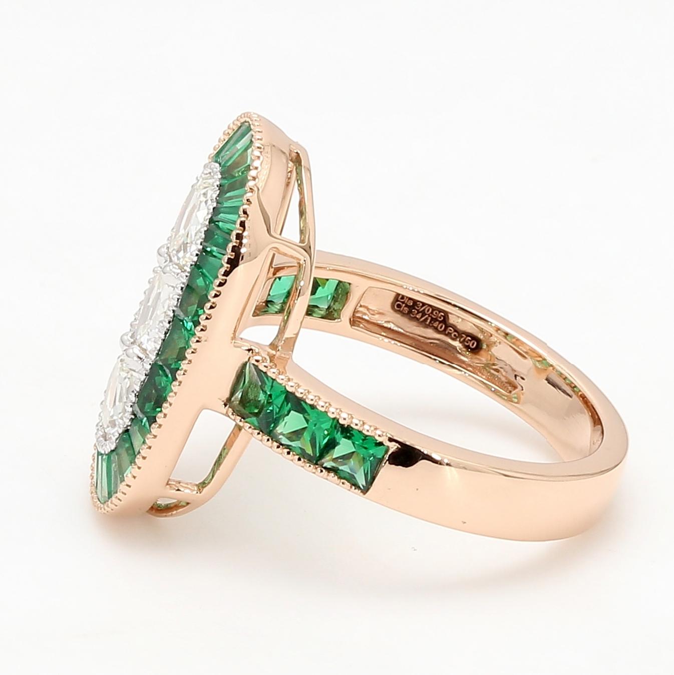 Diamond European Oldcut & Emerald Ring