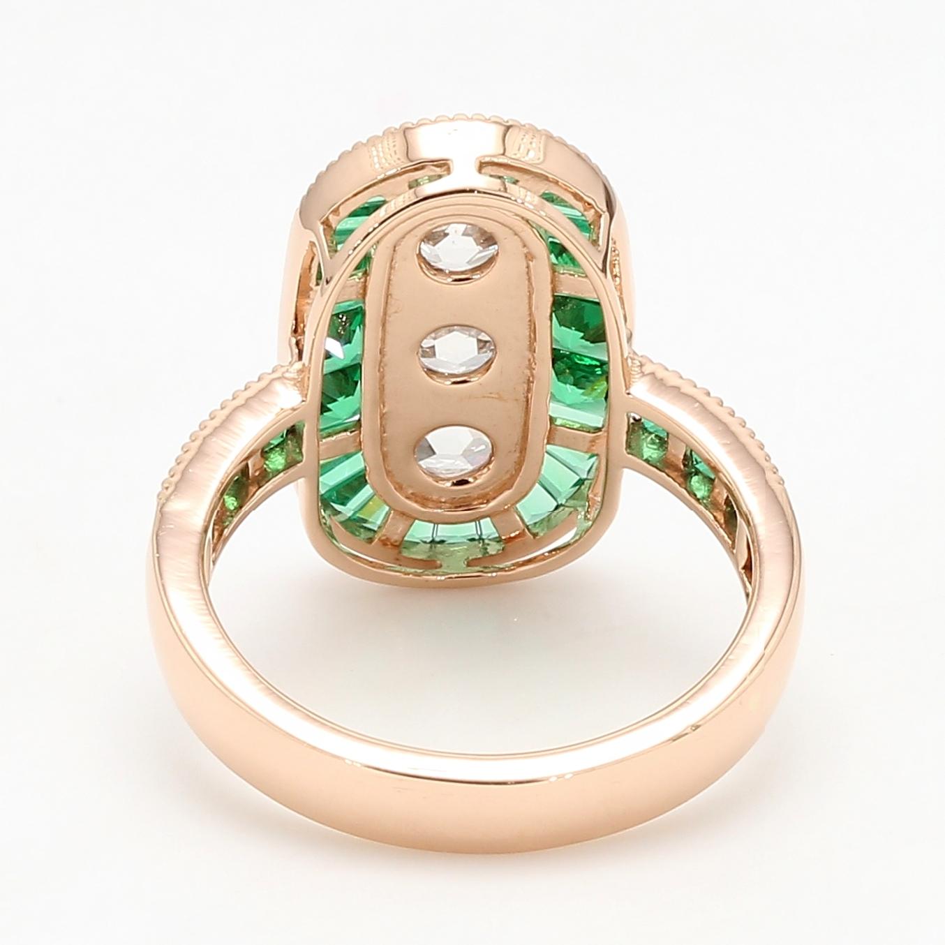 Diamond European Oldcut & Emerald Ring