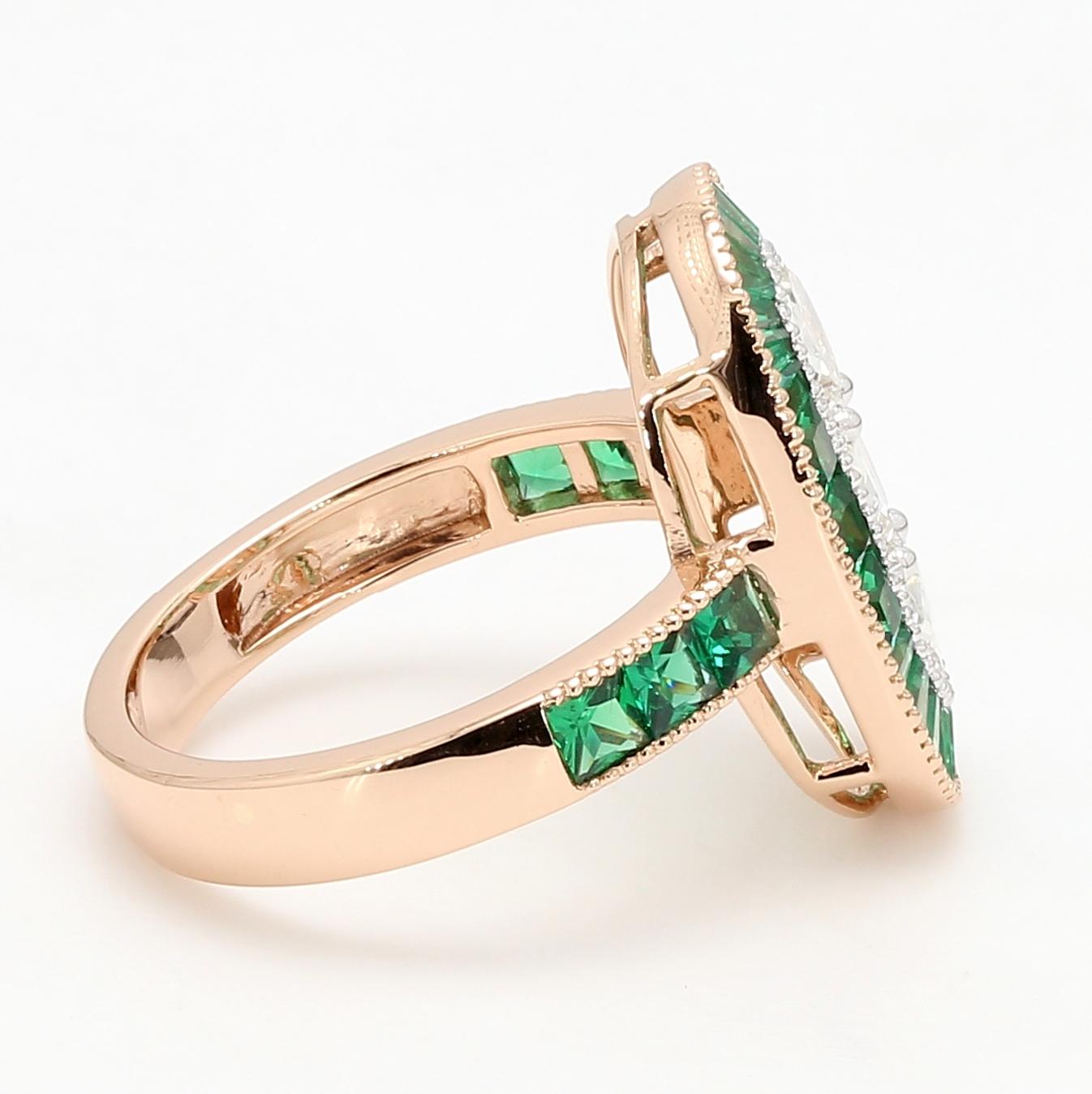 Diamond European Oldcut & Emerald Ring