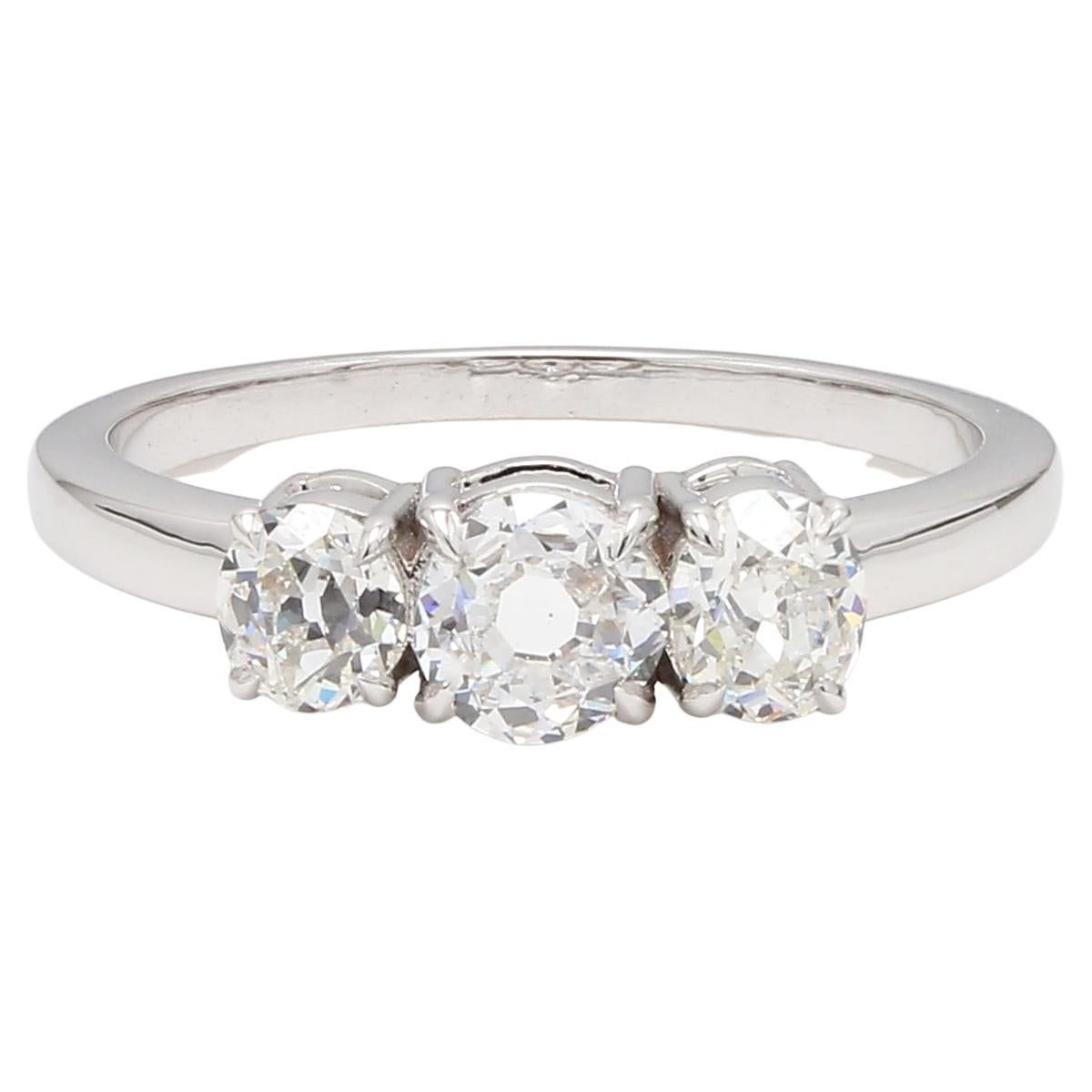 Diamond Round European Oldcut 3 Stone Ring