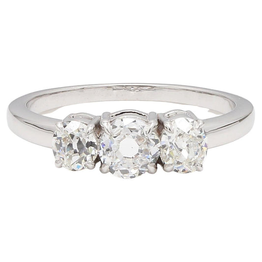 Diamond Round European Oldcut 3 Stone Ring