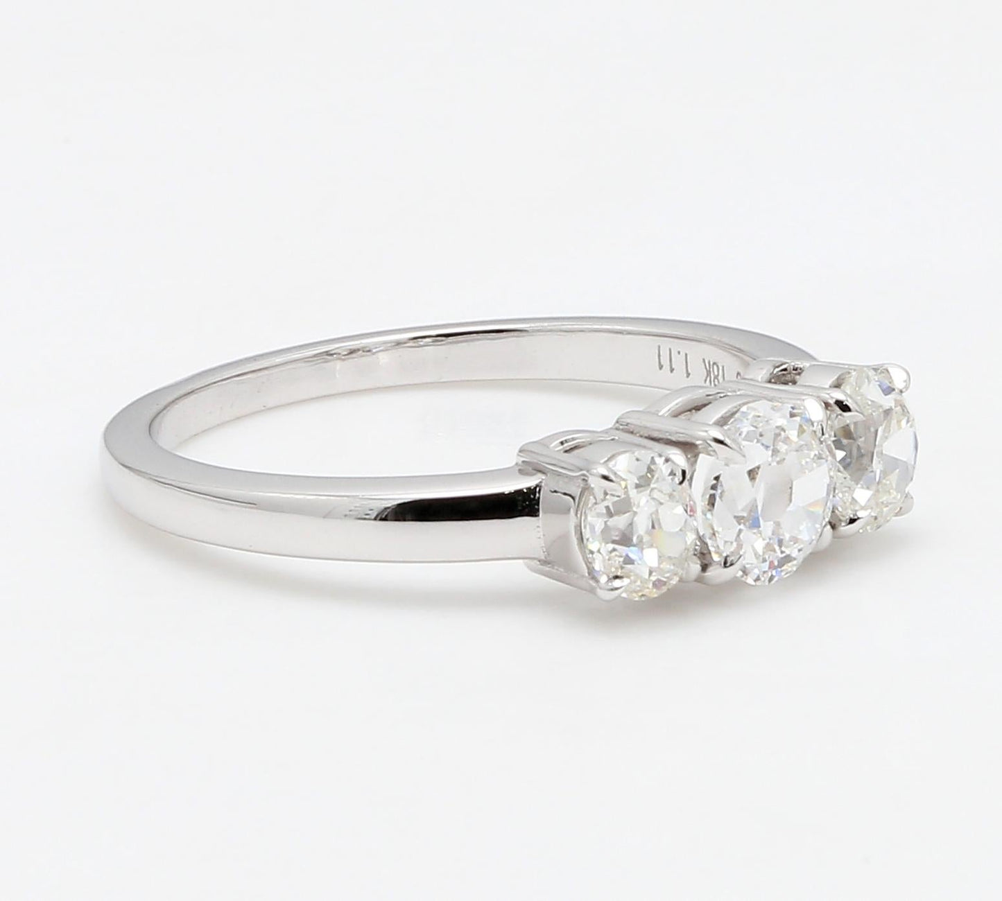 Diamond Round European Oldcut 3 Stone Ring