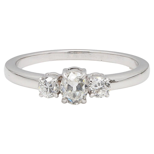 Diamond European Oldcut Oval & Round 3 Stone Ring