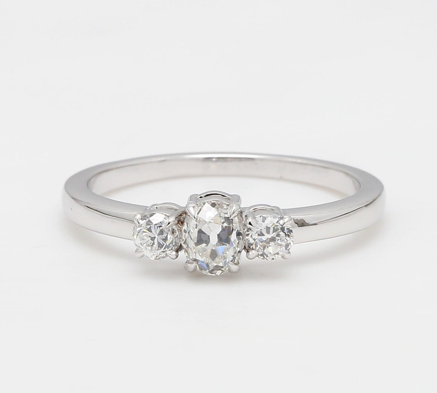 Diamond European Oldcut Oval & Round 3 Stone Ring