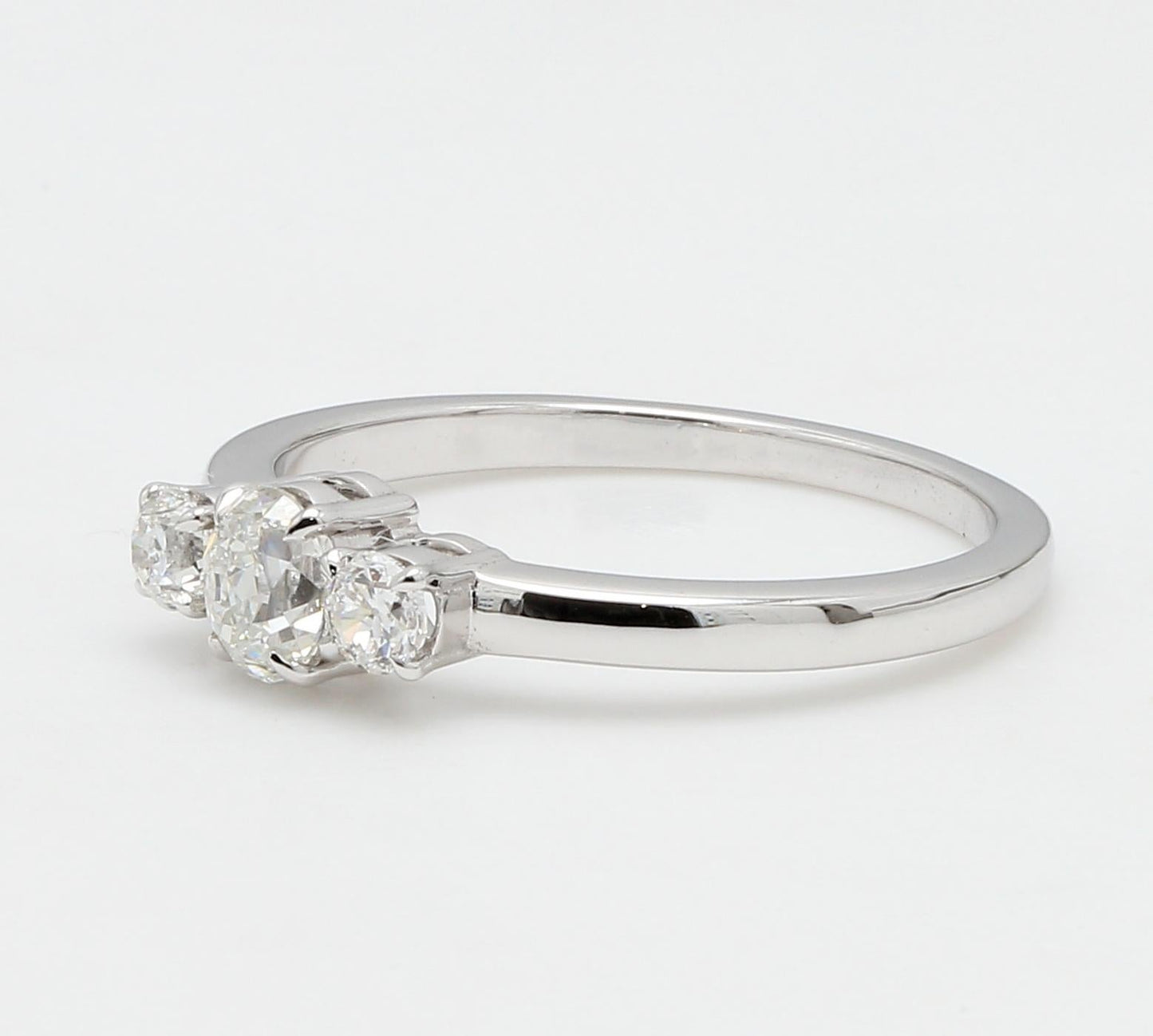 Diamond European Oldcut Oval & Round 3 Stone Ring