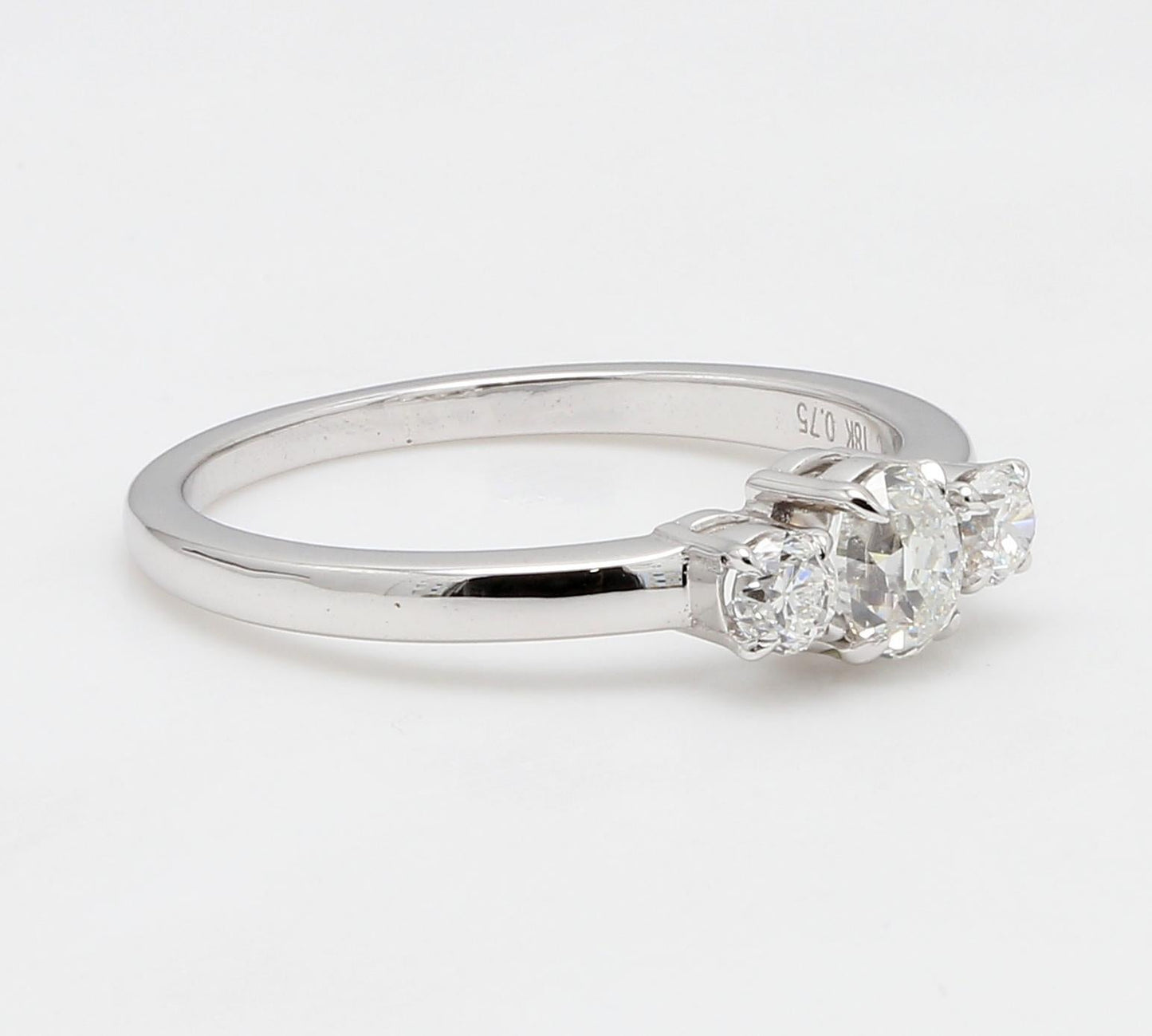 Diamond European Oldcut Oval & Round 3 Stone Ring