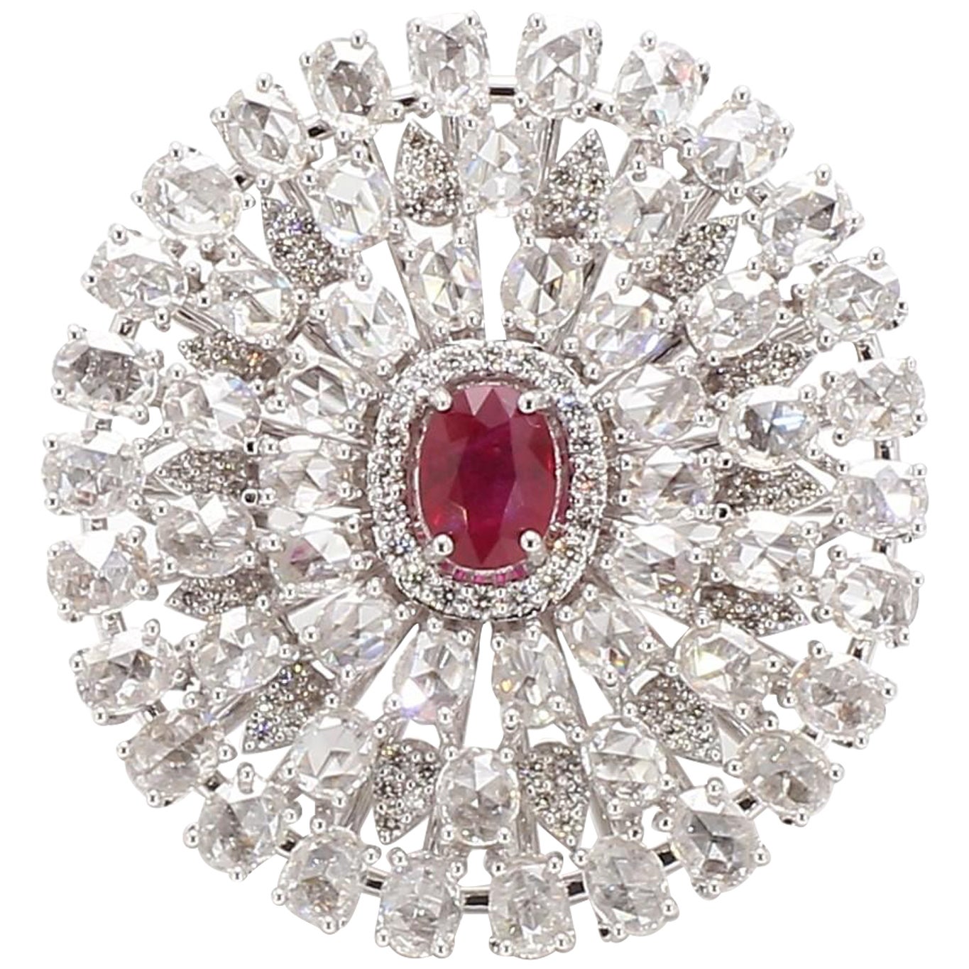 Diamond Rosecut & Ruby Floral Ring