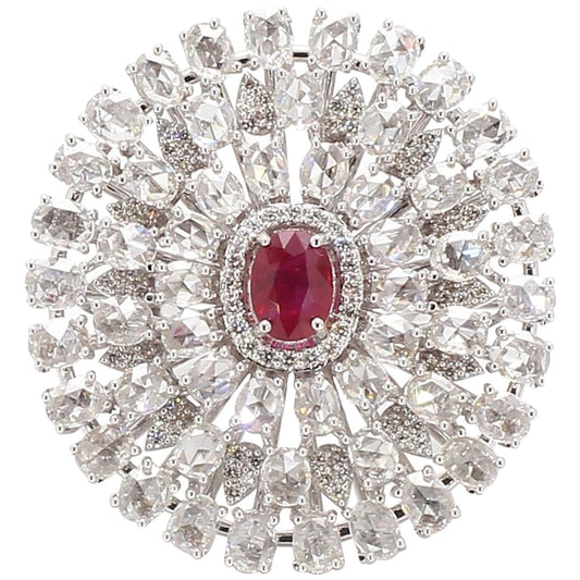 Diamond Rosecut & Ruby Floral Ring