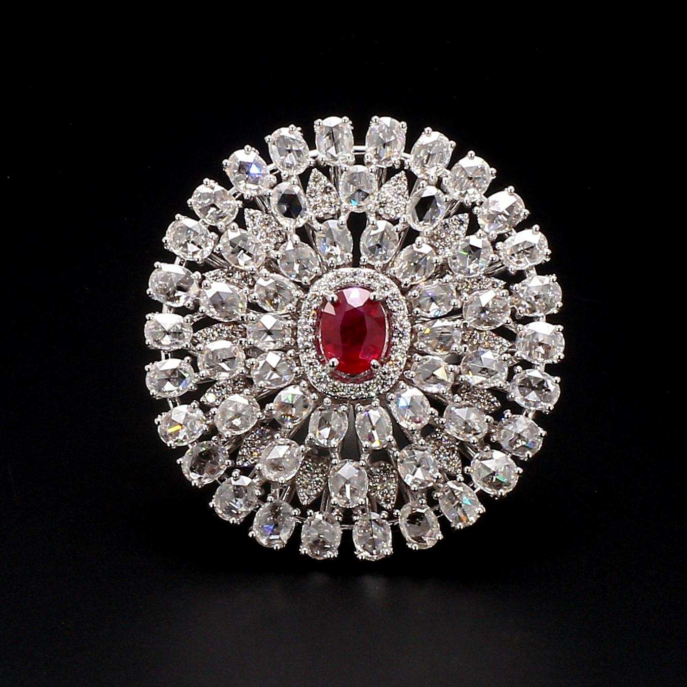 Diamond Rosecut & Ruby Floral Ring