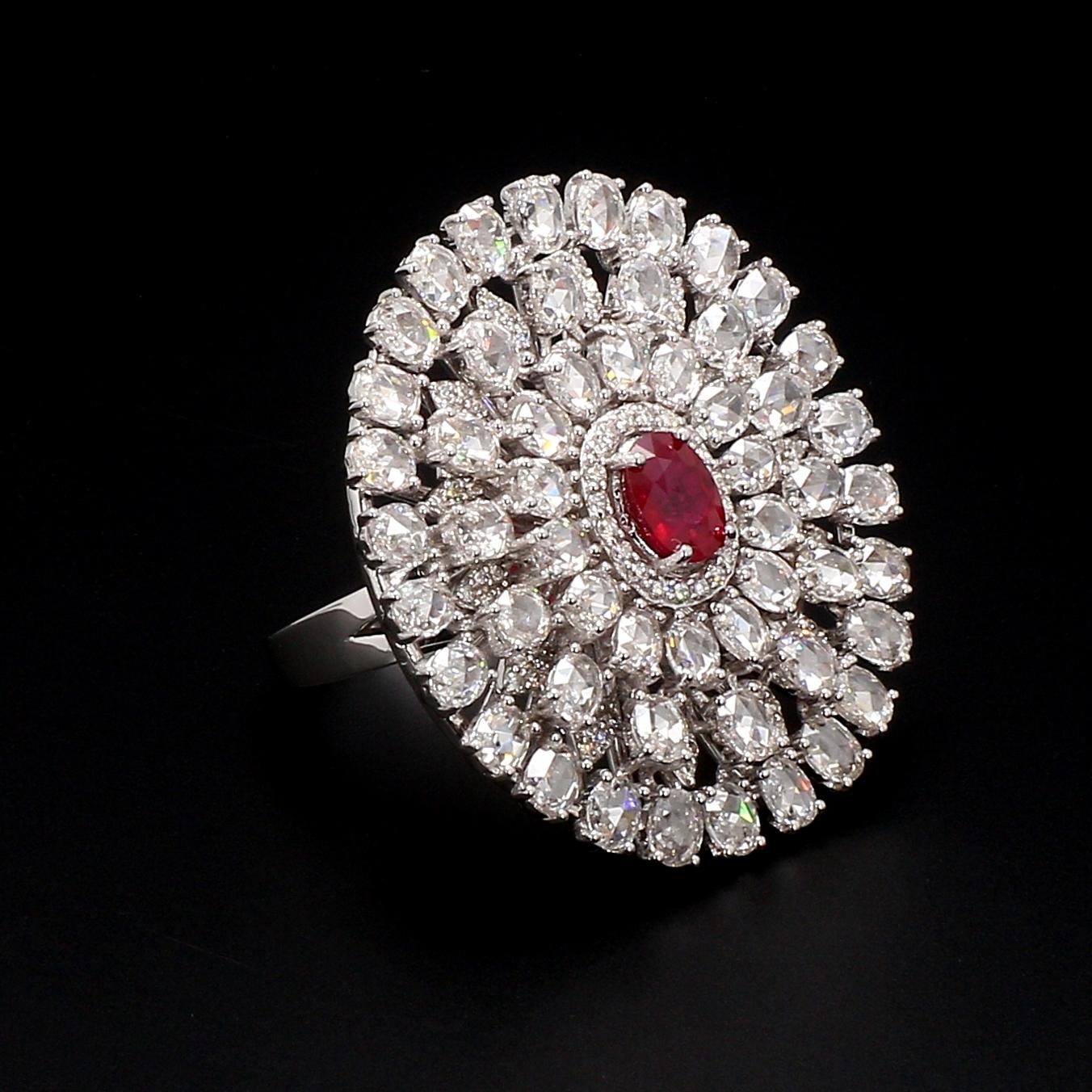 Diamond Rosecut & Ruby Floral Ring
