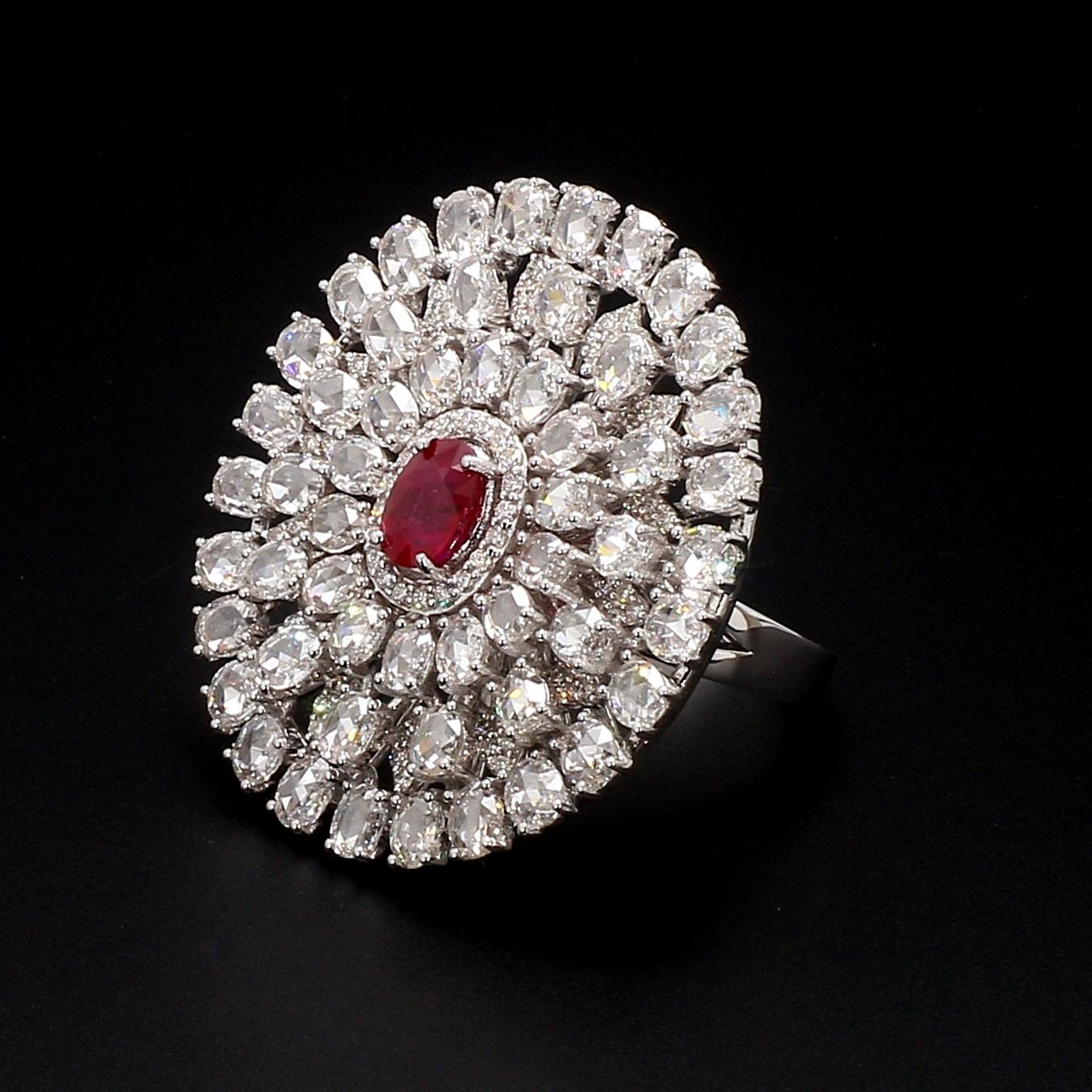 Diamond Rosecut & Ruby Floral Ring