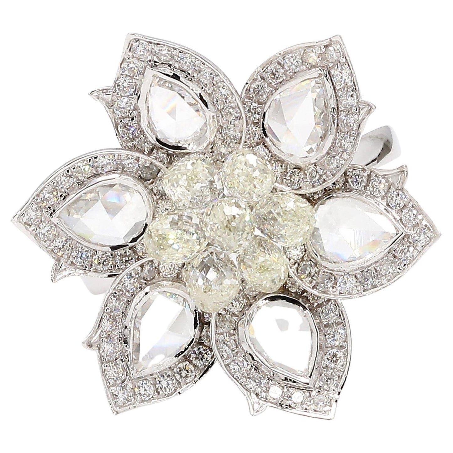 Diamond Briolette & Rosecut Floral Ring