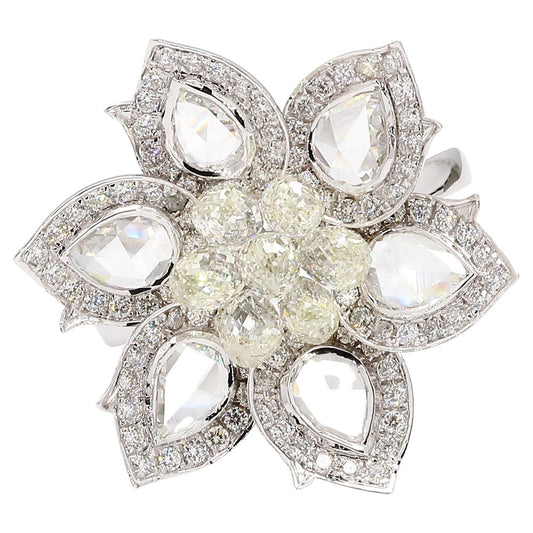Diamond Briolette & Rosecut Floral Ring