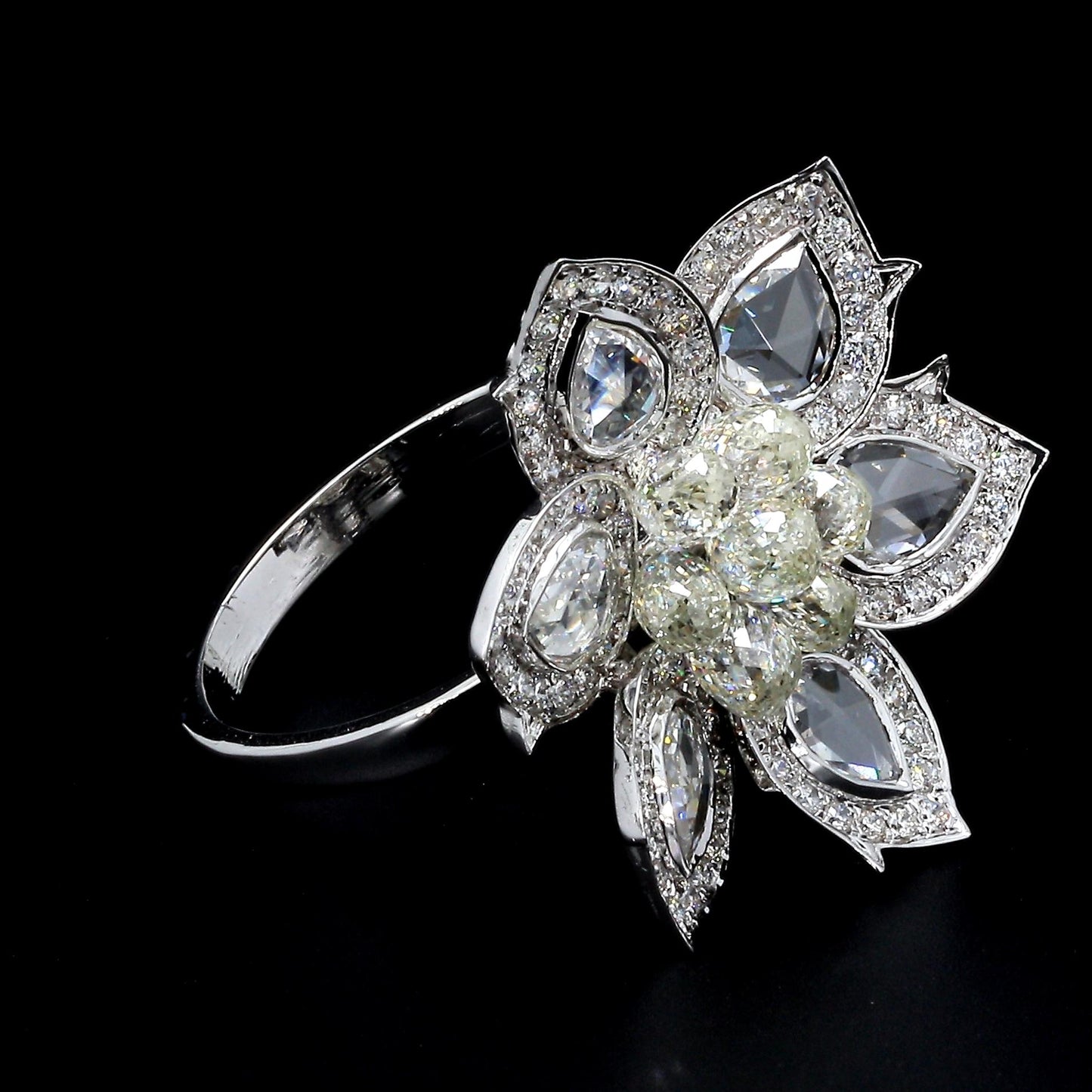 Diamond Briolette & Rosecut Floral Ring