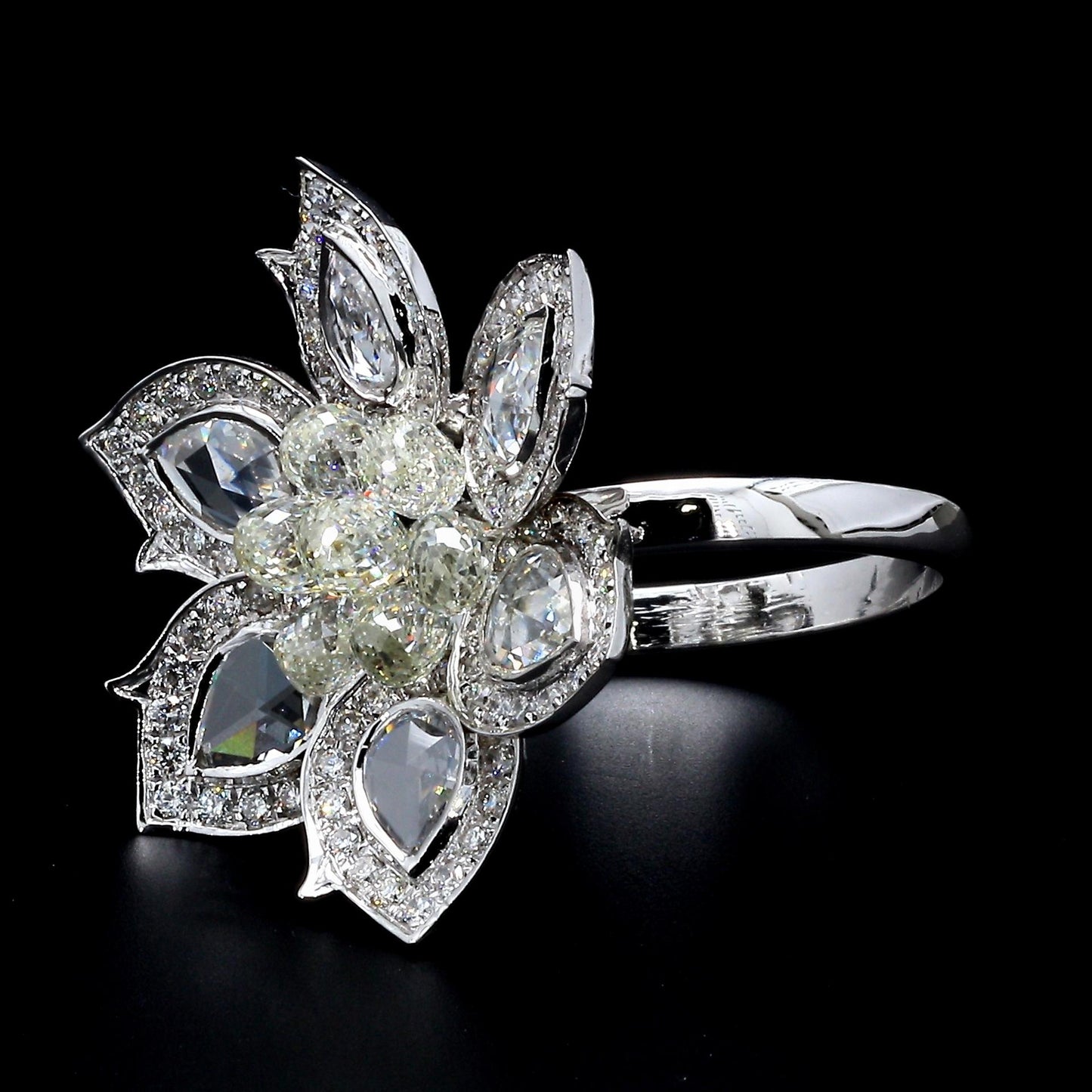 Diamond Briolette & Rosecut Floral Ring