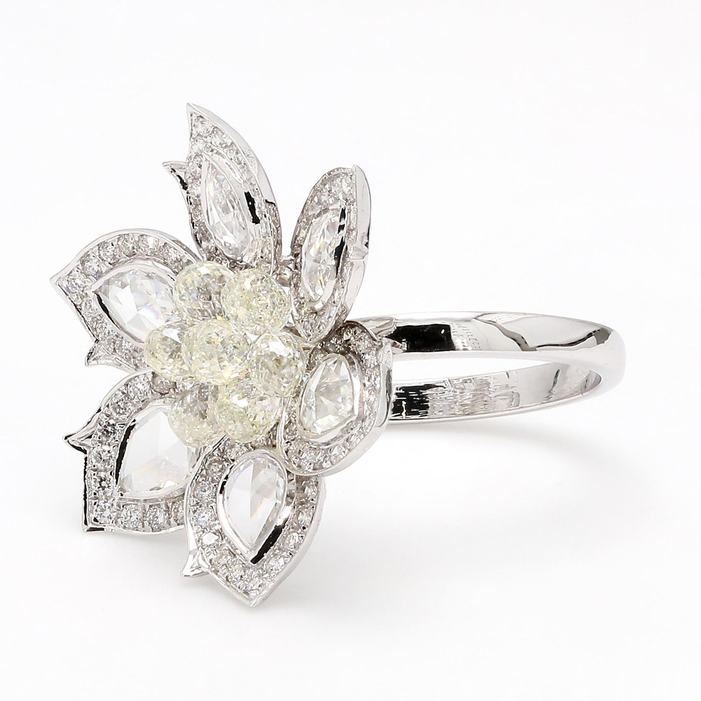 Diamond Briolette & Rosecut Floral Ring