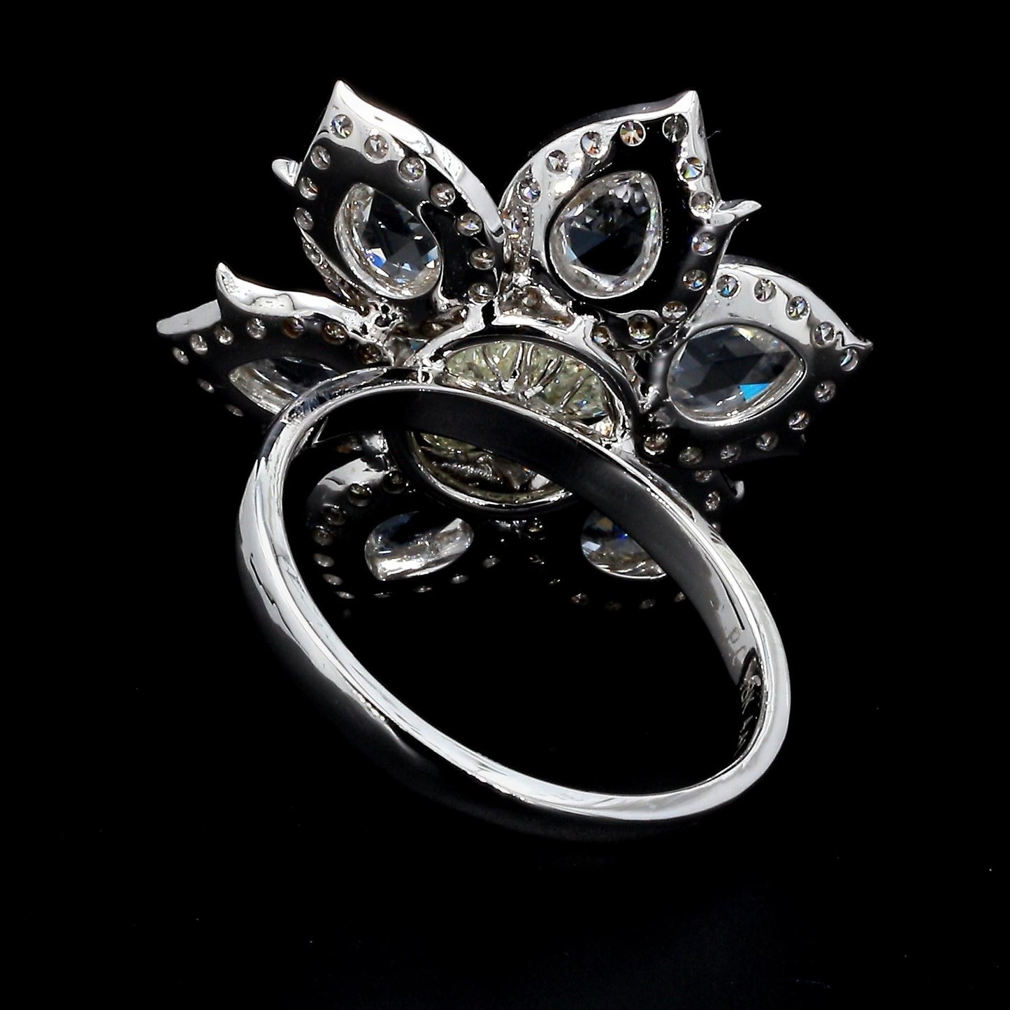 Diamond Briolette & Rosecut Floral Ring