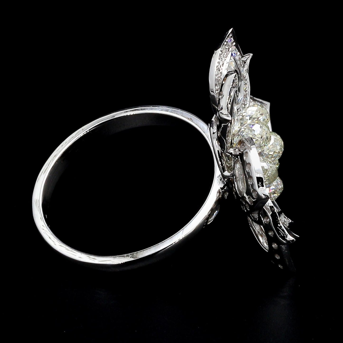 Diamond Briolette & Rosecut Floral Ring