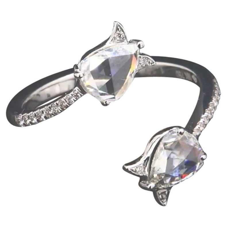 1 Carat Pear Diamond Rosecut Wrap Ring, White Gold