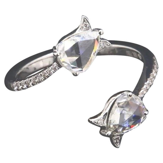 1 Carat Pear Diamond Rosecut Wrap Ring, White Gold