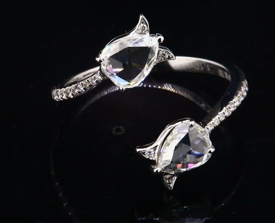 1 Carat Pear Diamond Rosecut Wrap Ring, White Gold