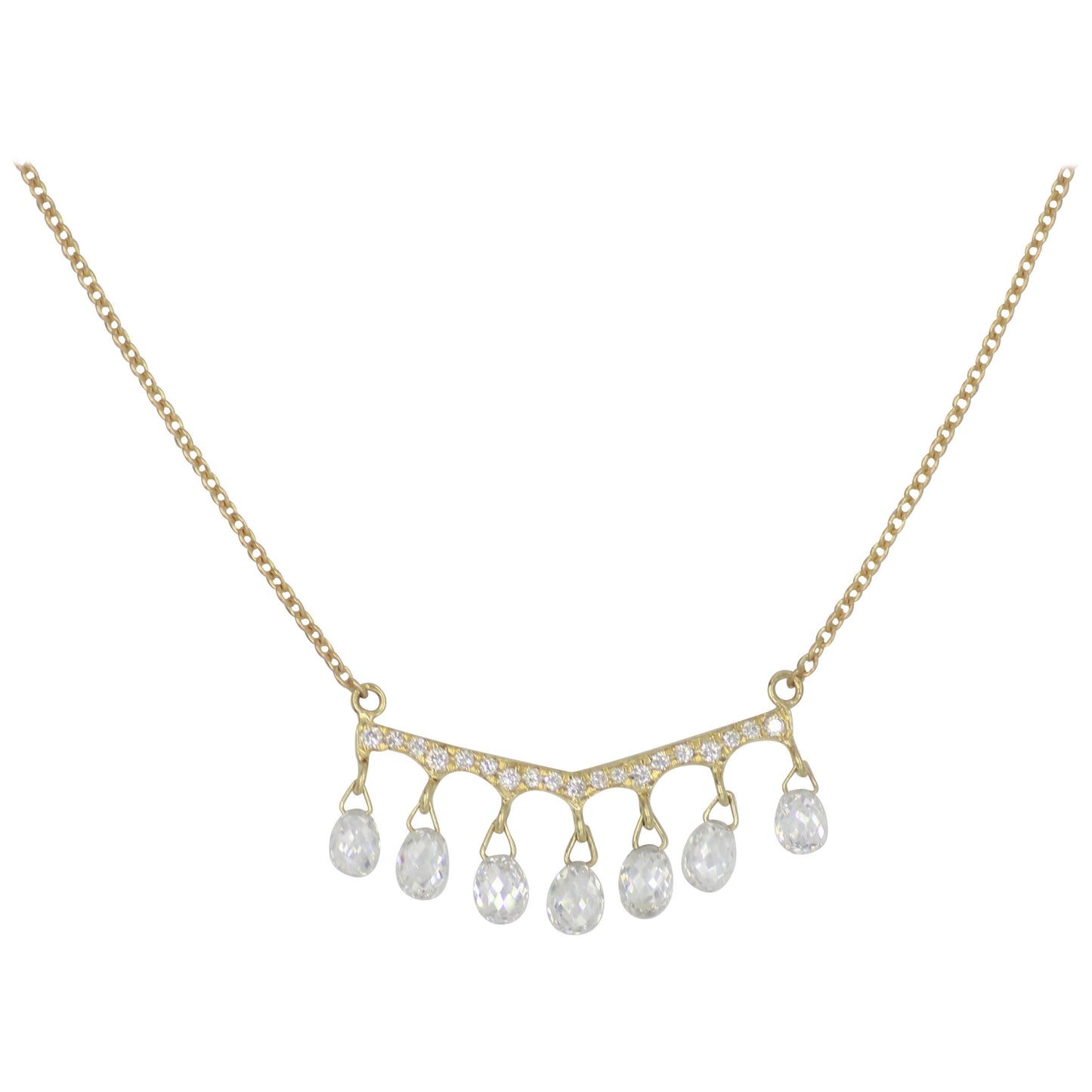 Diamond Briolette Yellow Gold Pendant Necklace