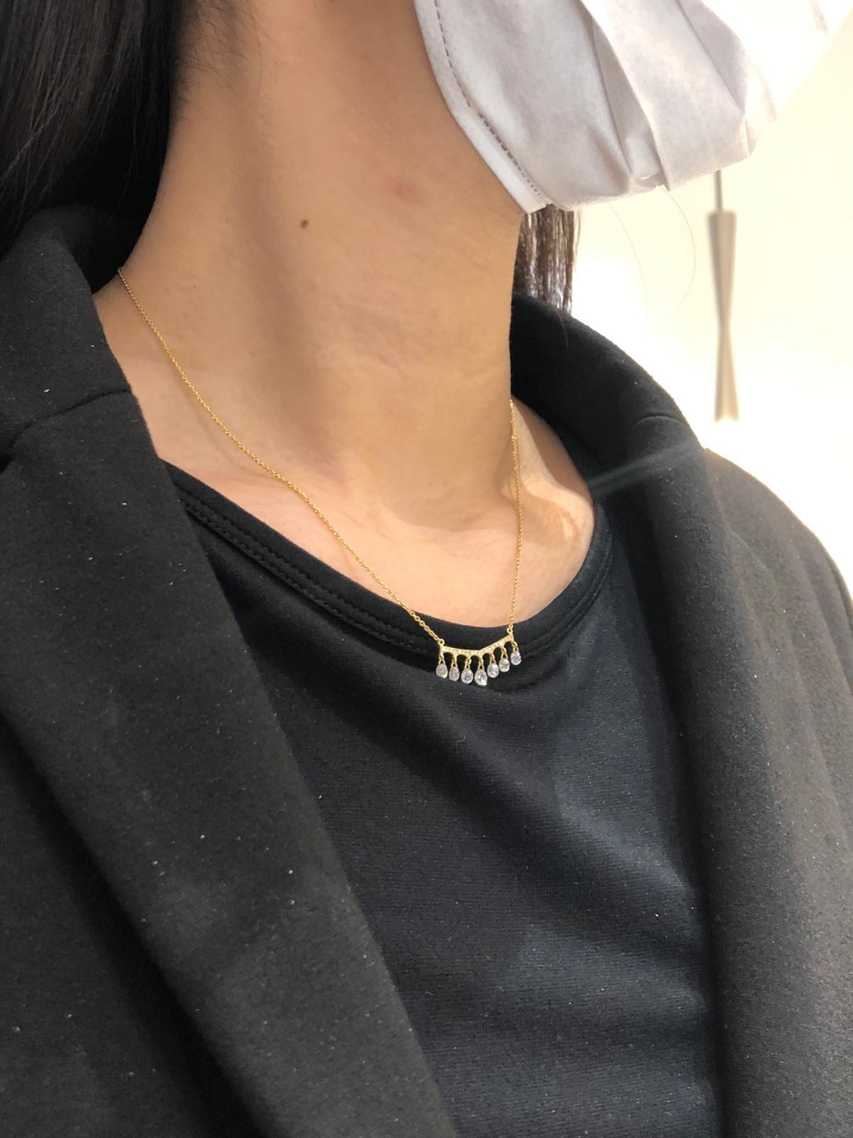 Diamond Briolette Yellow Gold Pendant Necklace