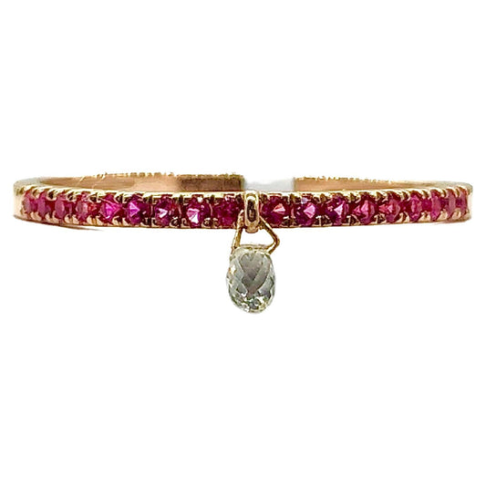 Mono Diamond Briolette & Ruby Dangling Ring, Rose Gold